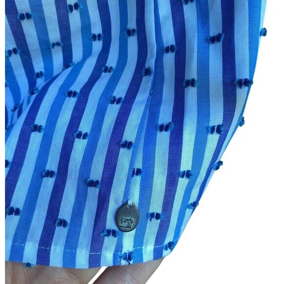 Chic Bardot Blouse Blue White Stripe Off Shoulder Smocked Tie Sleeve Top S - Picture 7 of 16